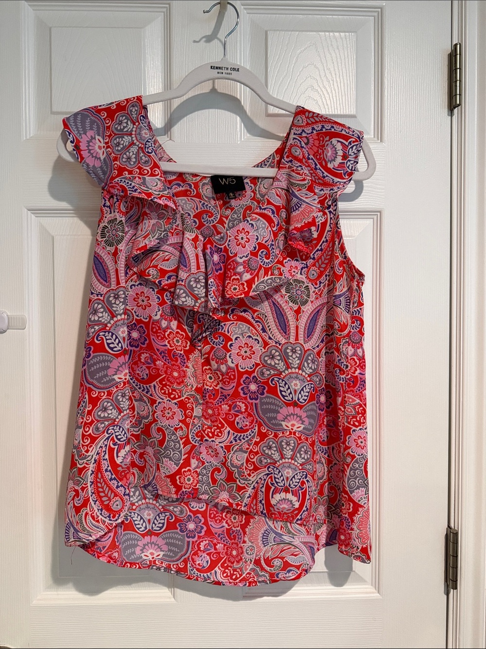 W5 Pink and Red Paisley Ruffle-Front Sleeveless Camisole